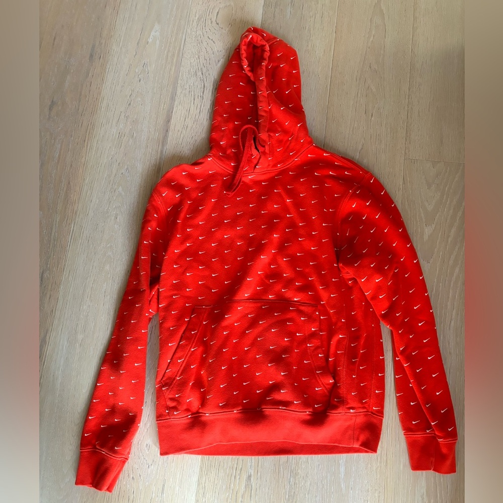 Nike Hoodie Mens Medium Red All Over Swoosh Print Sweatshirt